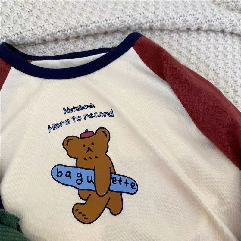 Picture of Pure Cotton Kidsren's Long-Sleeved T-Shirt 2025 Autumn New Boys and Girls Cartoon Contrasting Color Bottoming Shirt Baby Korean Style Cotton Top T-Shirt