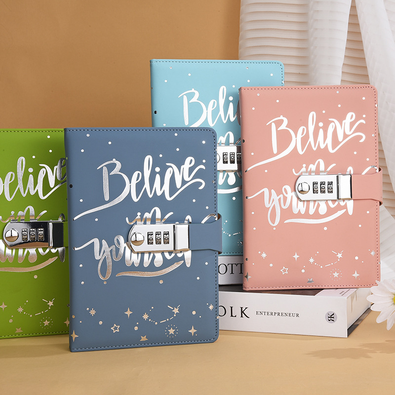 Picture of New creative A5 European business office stationery work diary Pu imitation leather combination lock notebook notebook