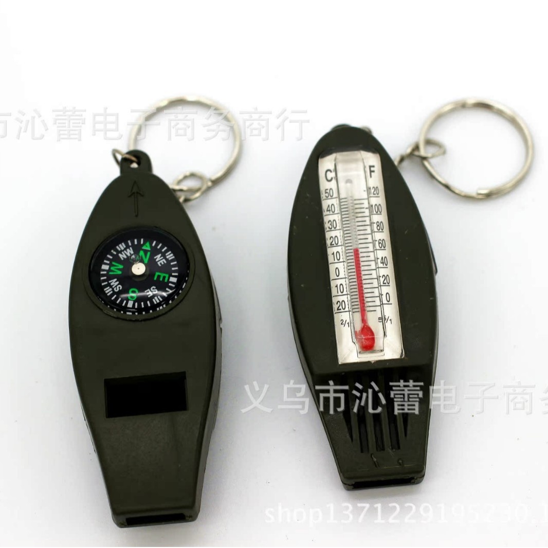 Four-in-one whistle 4-in-1 with pointer compass magnifying glass thermometer army green