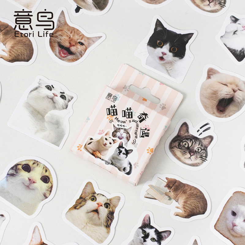 Jilu Yibiao Meow Meow Adventure Series Boxed Stickers Cartoon Cute Cat Journal DIY Decoration Sealing Stickers