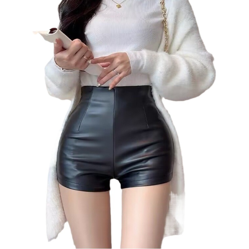 Early Autumn new women's leather shorts high waist slimming PU leather sheath tight ultra short sexy hot pants all-match bottoming boot pants