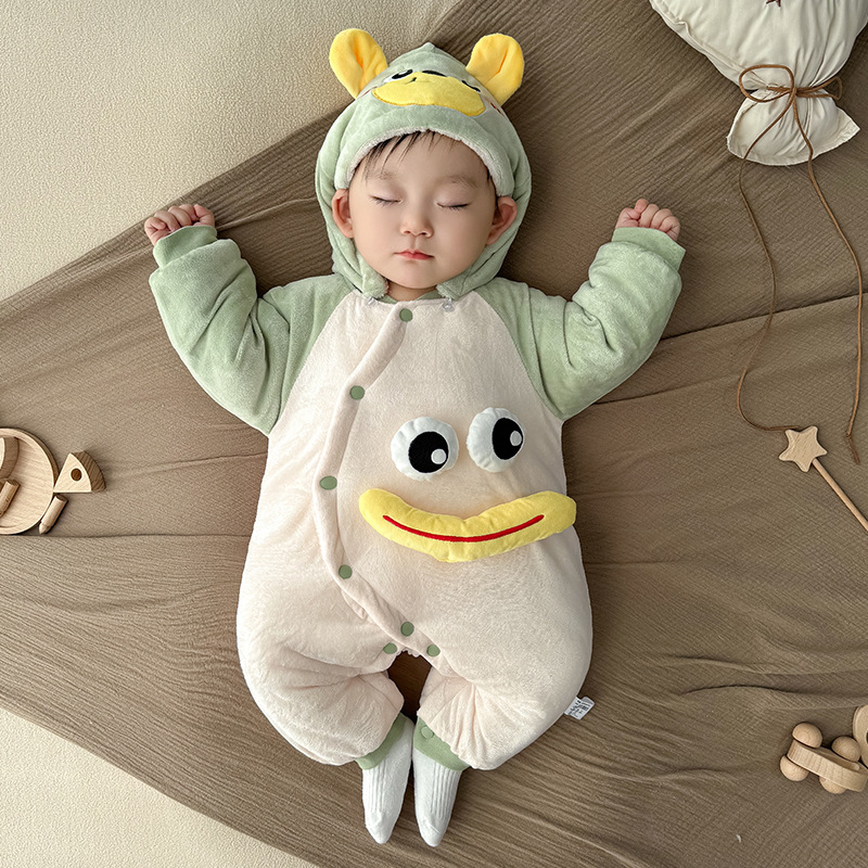 Picture of Baby Autumn and Winter Clothes, Newborn Winter Quilted Fleece-Lined Thickeneded Warm Year of the Snake Baby Jumpsuit Winter Cotton Clothing