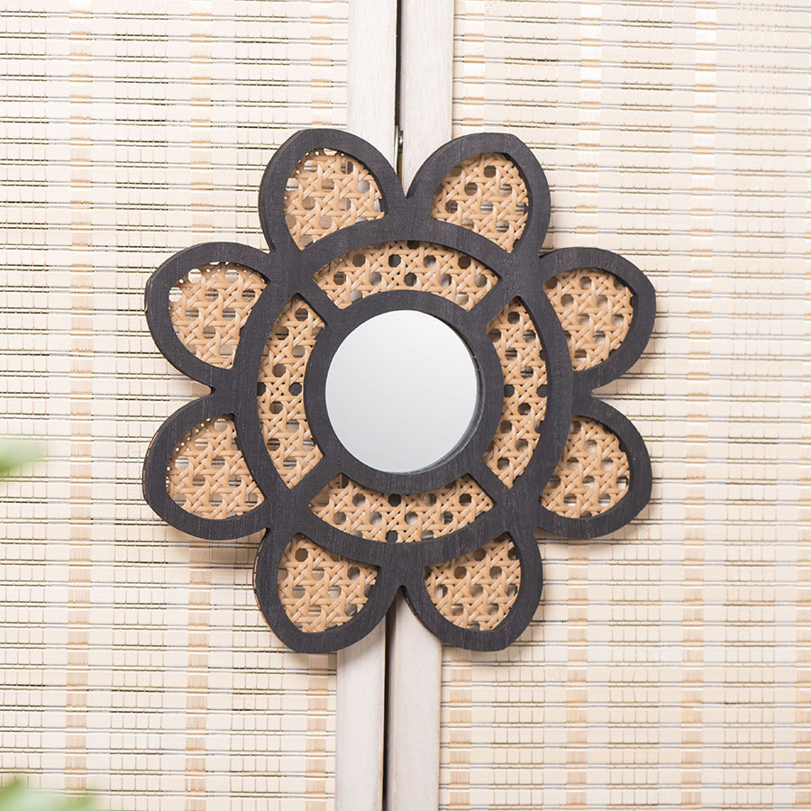 Picture of Flower Mirror Imitation Rattan Wall-mounted Hand-woven Hotel Bar Living Room Creative Wall Hanging Wall Decorations