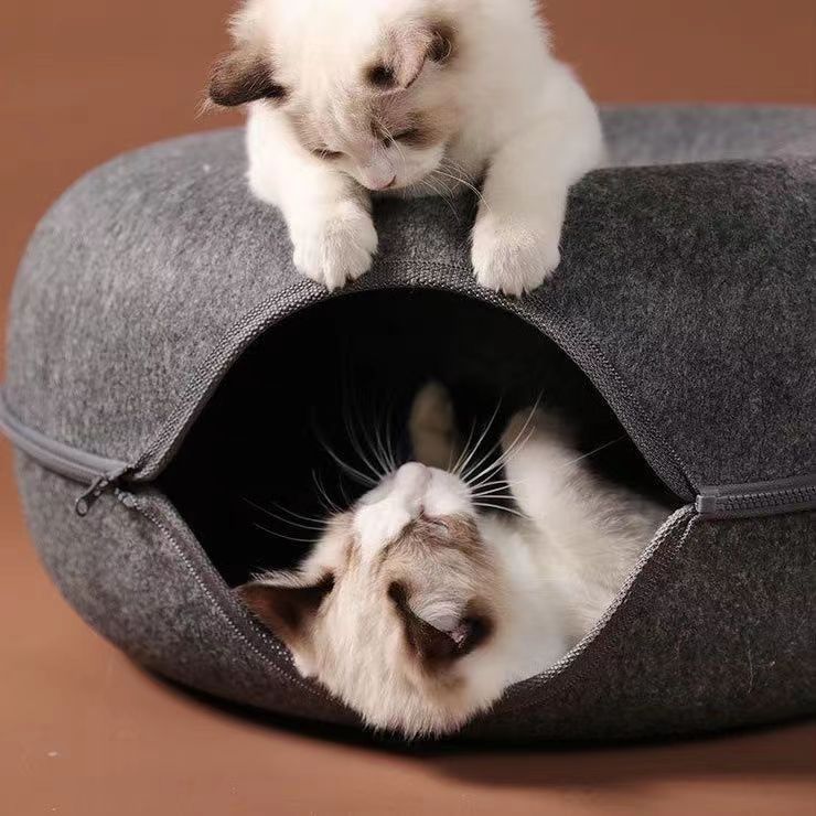 Picture of Cross-Border Wholesale Felt Cat Pet Bed Cat Tunnel Donut Cat Bed Suitable for All Seasons Removable and Washable Storage