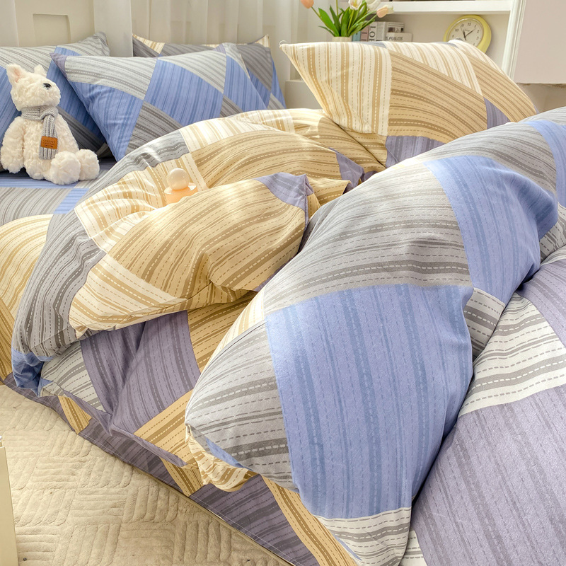 Picture of Small fresh class a 100 wash cotton four-piece set sanding cotton full quilt cover single bed hat student dormitory three or four-piece set