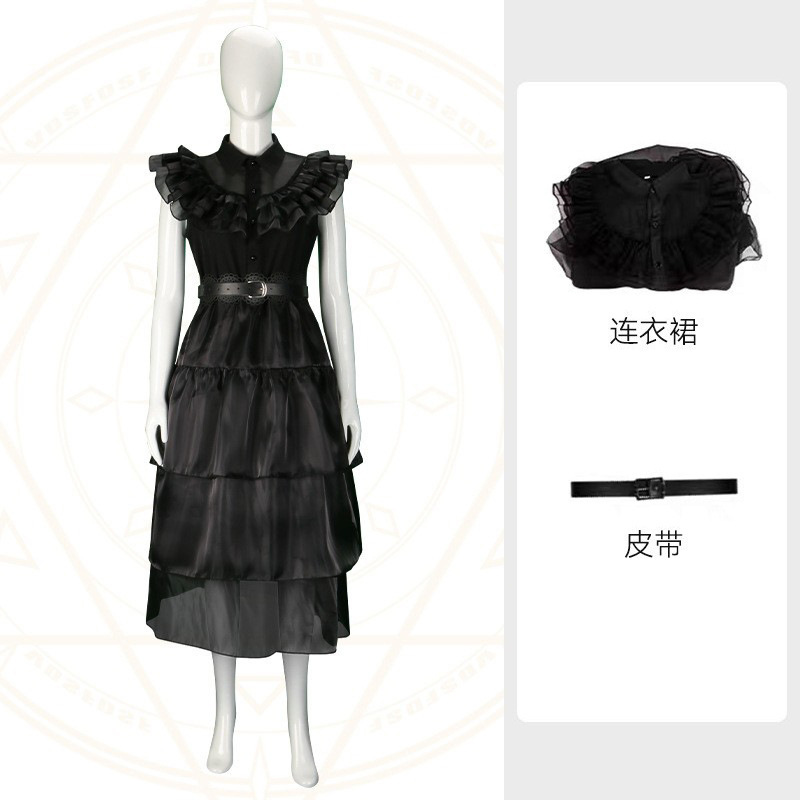 Picture of Adams cos clothing gauze dress Wednesday Adams black gauze dress Adams cosplay clothing