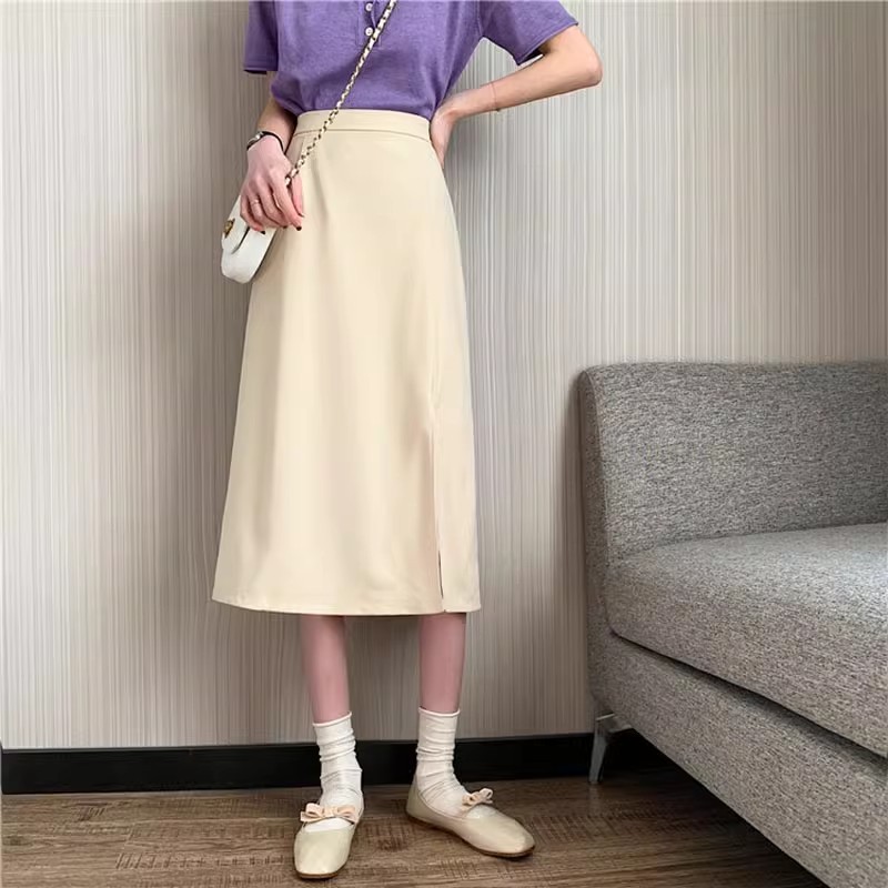 Suitable for pear-shaped figure plus size high waist long skirt suit split A- line skirt over the knee mid-length skirt for women Autumn