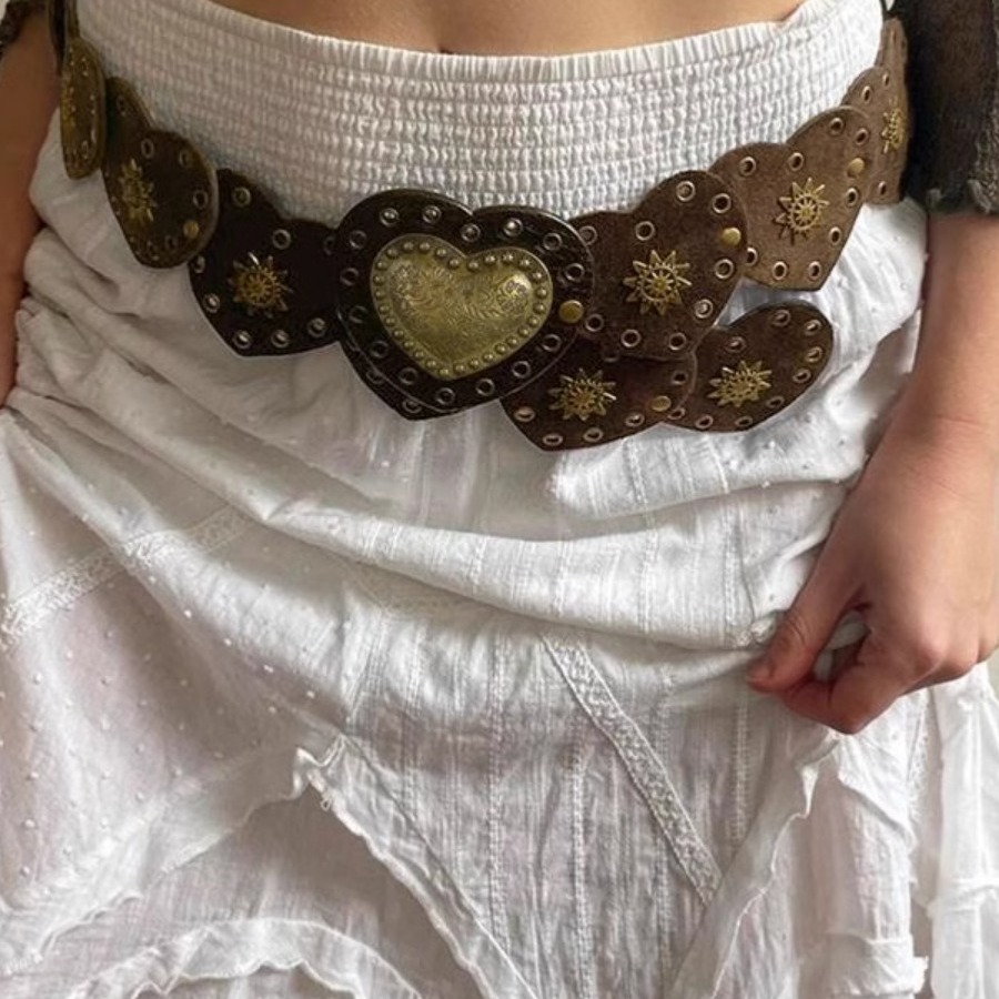 Wasteland Ethnic Girl Love Stitching Rivet Decoration Retro Belt vintage Accessories American Retro Belt