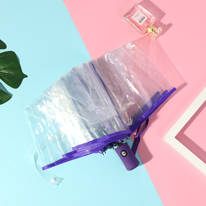 Picture of Fully Automatic Transparent Umbrella Folding 70% off Colorful Handle for Women, Logo Printable, White, Factory Direct Sales, Cross-Border Exclusive Supply