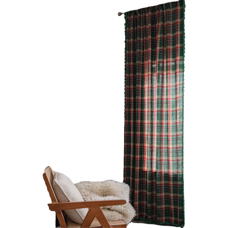 Yuman Qiyun Curtain Green Plaid Yarn-dyed American Curtain Finished Kitchen Curtain Bay Window Curtain Semi-shading