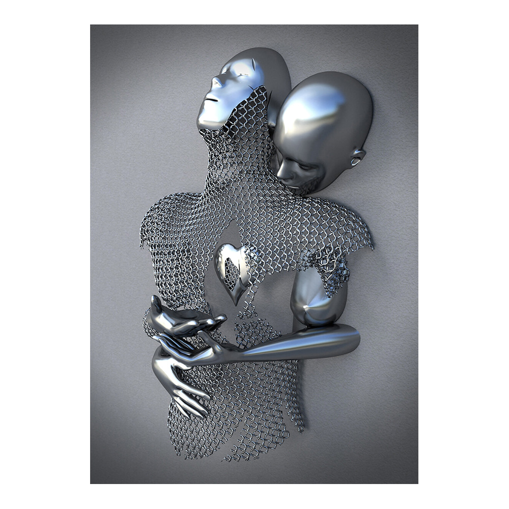 Picture of Scandinavian Home Decoration Canvas Painting Metal Character Statue Poster Hanging Painting Wall Frameless Painting Core Creative Metal