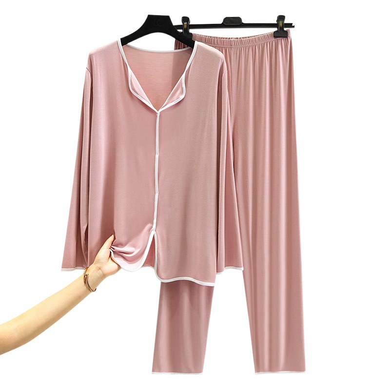 Modal long-sleeved T-shirt Women's Spring and Autumn plus size loose thin pajamas suit Korean style versatile slimming casual top