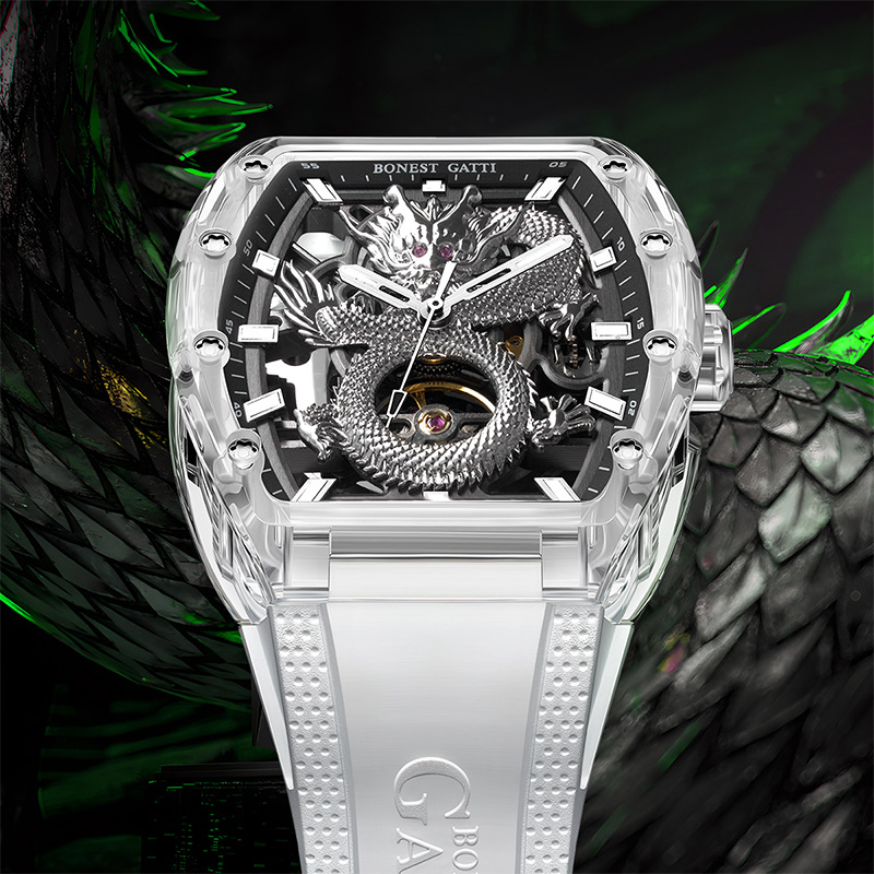 Bugatti brand watch men's transparent Dragon watch fashion flywheel personality waterproof luminous automatic mechanical watch