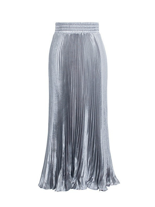 New high-waisted pleated skirt skirt for women, drape and elastic waist, versatile slimming, high-end, elegant solid-color long skirt