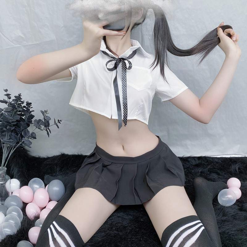 Internet Celebrity Sexy Lingerie Pure Desire Senior White Shirt with Bow Sexy Jk Uniform Pleated Short Skirt Sexy Clothes