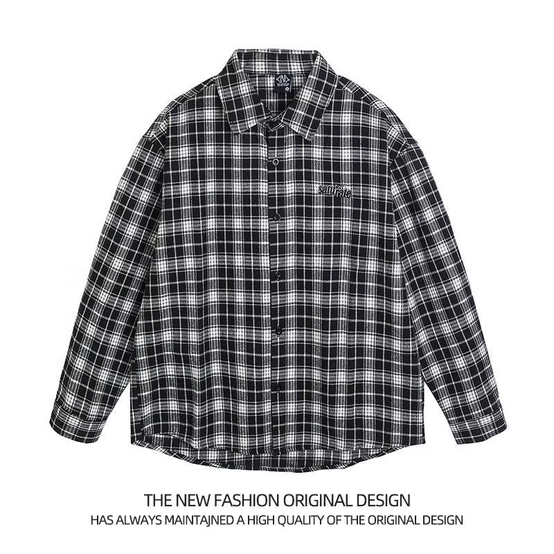 Spring and Autumn Summer American All-match High-end Couple Shirt Loose Retro Large Version Long Sleeve Plaid Shirt Trendy for Men and Women