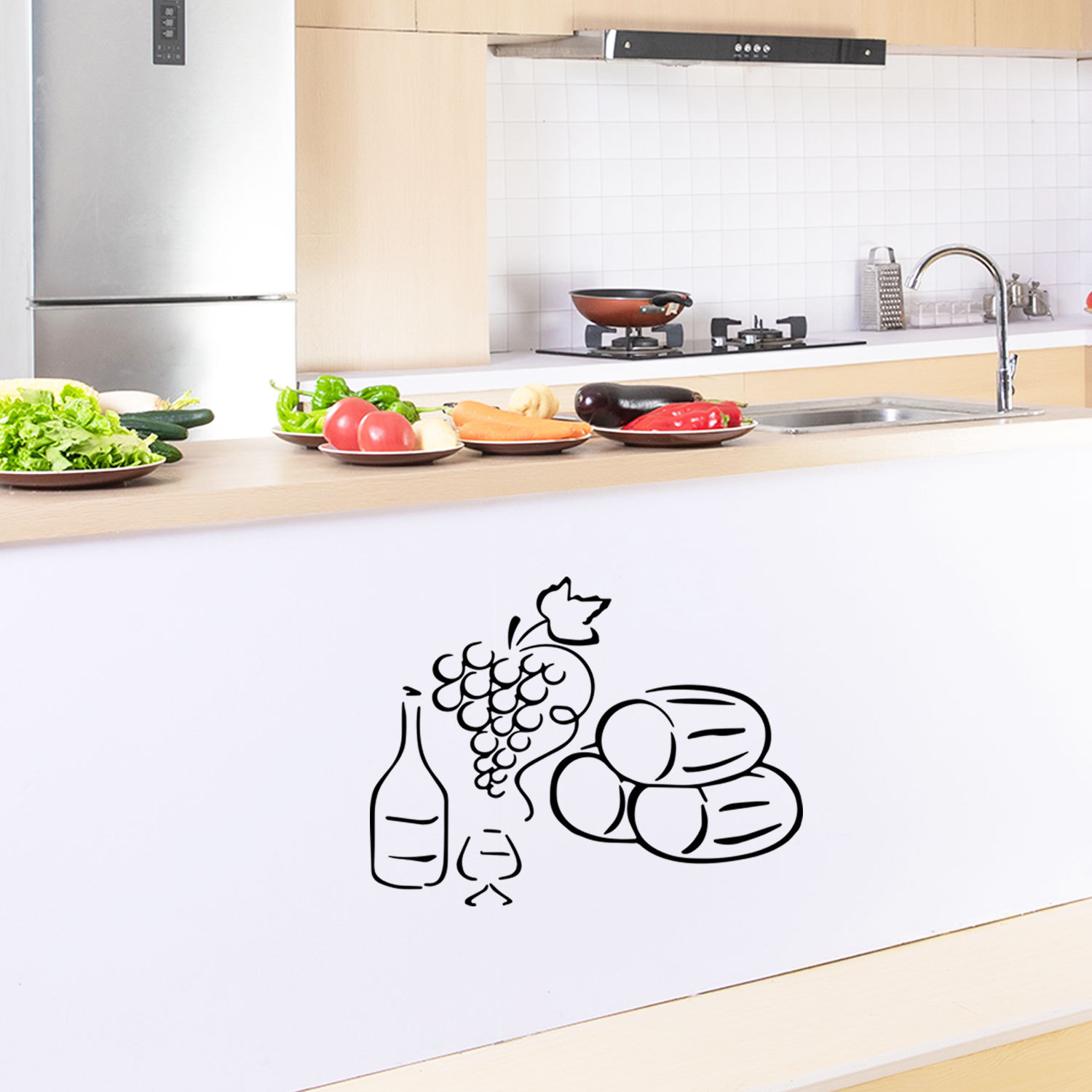 Crafted Creative Wine Bottle Wine Glass Cross-border Removable Wall Stickers Home Decoration Restaurant Kitchen Decorative Sticker MU3871