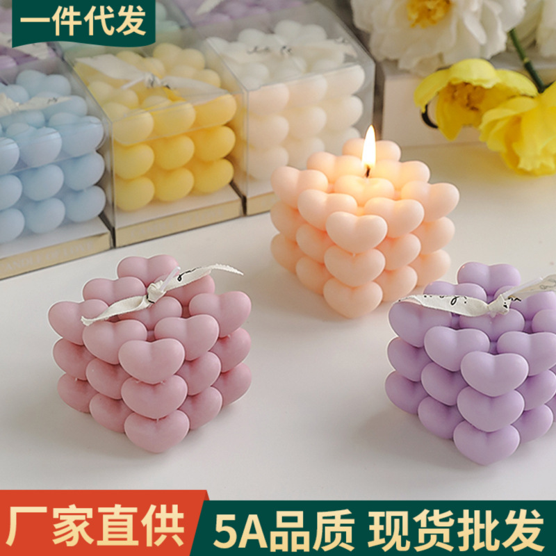 Chinese Valentine's Day Small Gift Heart-Shaped Rubik's Cube Scented Candle Handmade Atmosphere Souvenir Fragrance Heart Candle