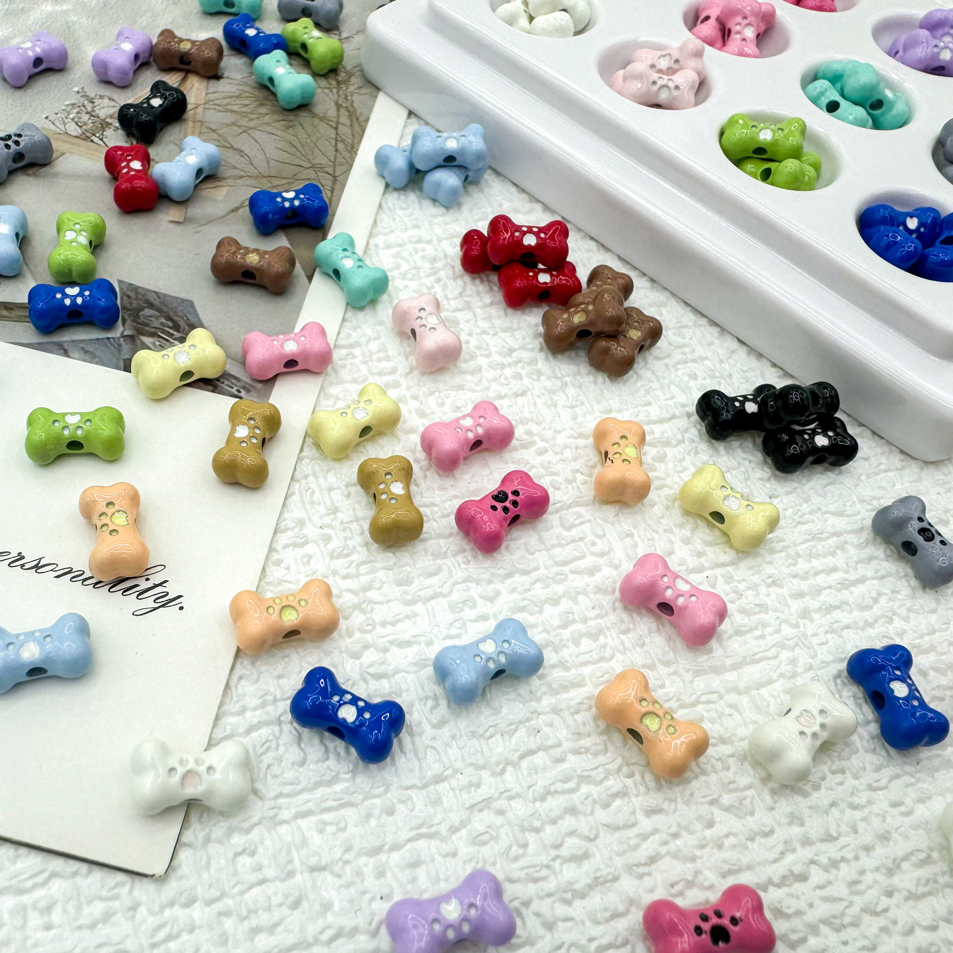 Cute small bones alloy beads oil drops dog claw bones beaded diy handmade jewelry accessories bag hanging bracelet material