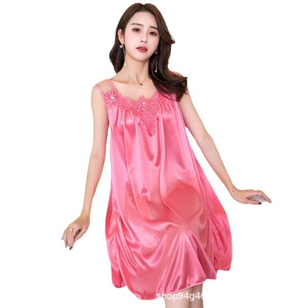Picture of Cross-border Spring and Summer Nightgown Women's Sexy Nightgown Summer Ice Silk Sling Large Sling Skirt Home Clothes