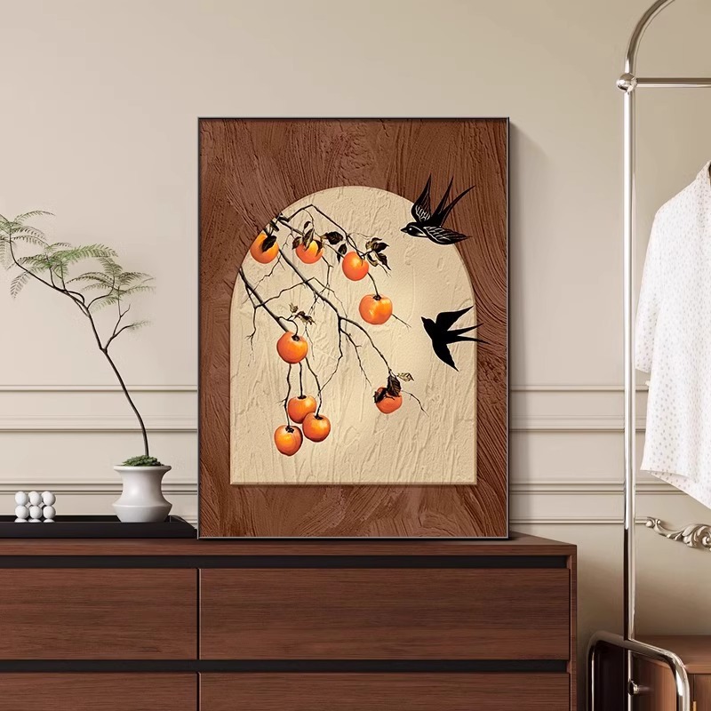 Persimmon Ruyi Antique TV Cabinet Decorative Painting Pendulum French Retro Hallway Hanging Painting High-grade Living Room Murals
