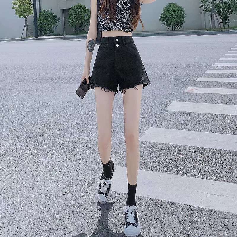 Picture of Internet Celebrity Irregular Denim Shorts Women's Summer Thin Hot Pants for Spice Girls Short High Waist a-Shaped Slim Design
