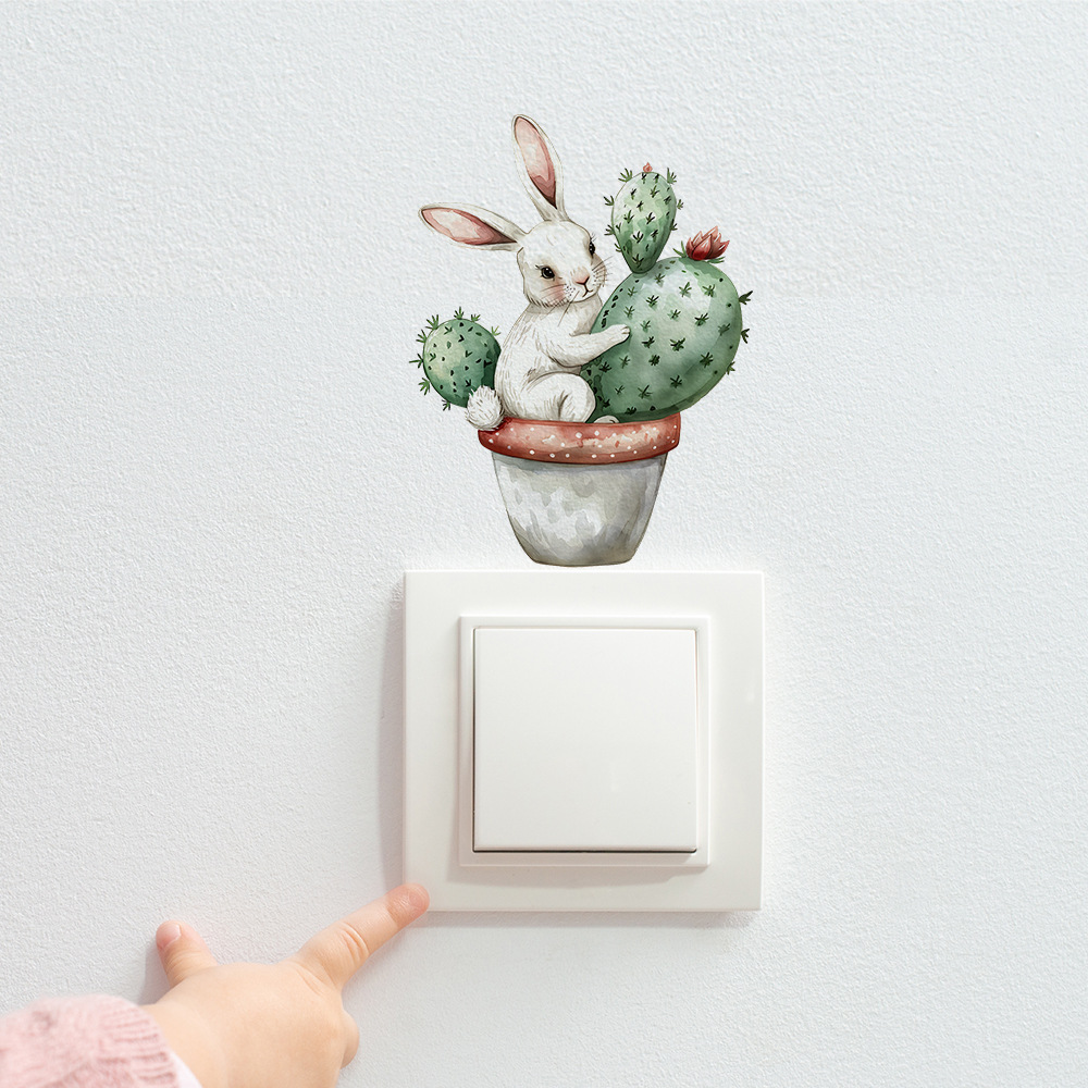 VA-KG029 cactus rabbit bedroom living room switch stickers home decoration beautification wall stickers wholesale foreign trade