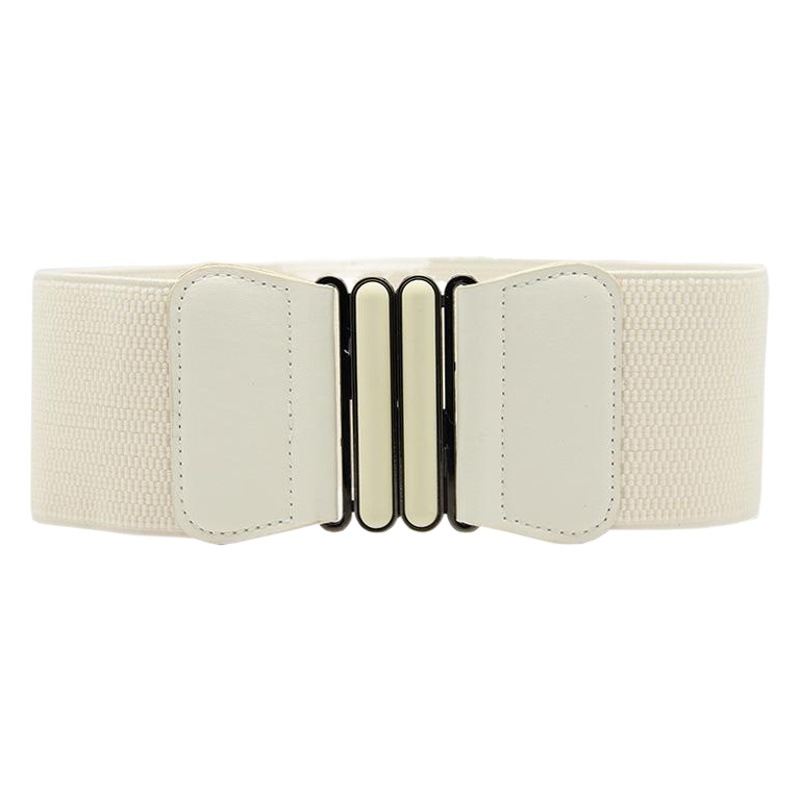 Korean Women's Alloy Simple and Versatile Elastic Decorative Wide Belt Women's Fashion with Skirt Buckle Girdle High-End Black