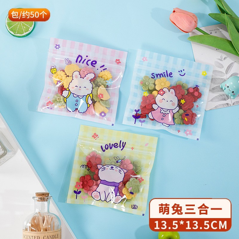 Picture of Little rabbit bear cute cartoon cookie bag snack food packaging bag nougat bag self-sealing zipper bag 50