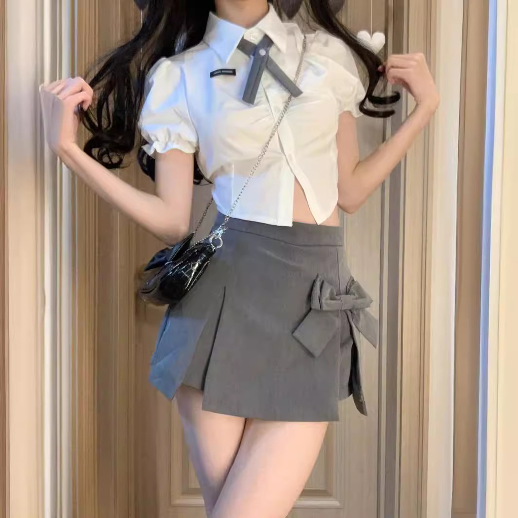 Small Pure Lust Sexy Bow Slit Skirt Women's High Waist A-line Hip-covering Fashion Versatile Short Skirt Women ins