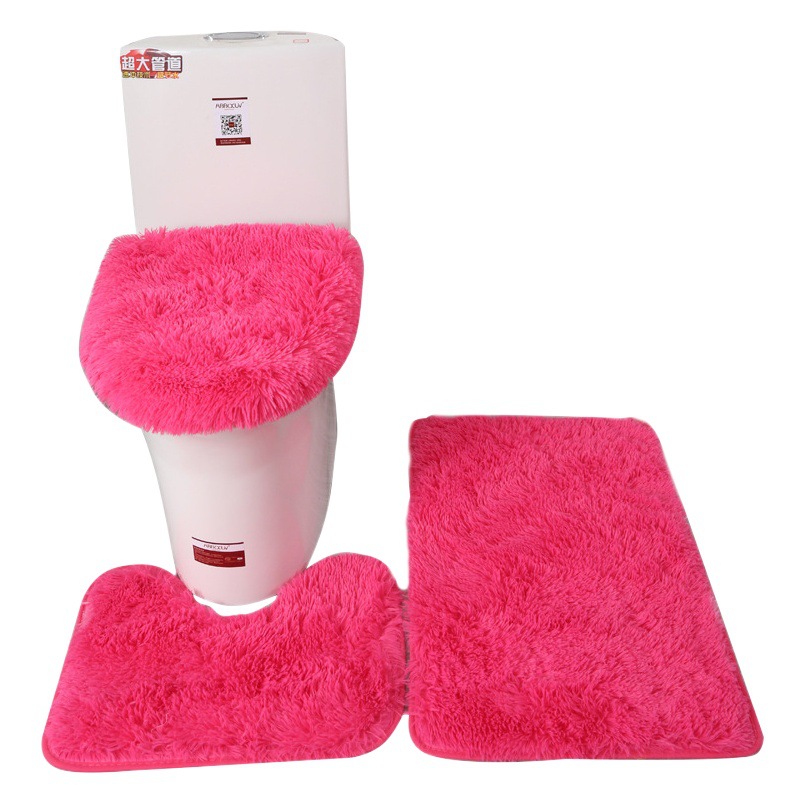 Cross-Border Delivery Bathroom Bathroom Toilet Bathtub Scandinavian Style Floor Mat Pvc Anti-Slip Mat Three-Piece Set Silk Wool Carpet