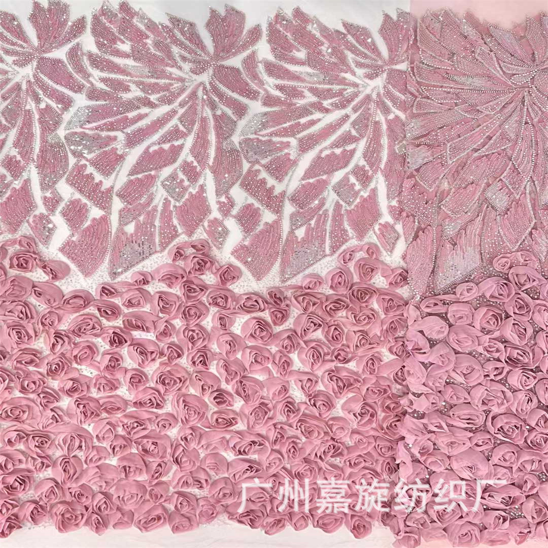 2025 New High-End Rose Crochet Embroidery Fabric Beaded Plate Strap Embroidered Dress Stage Dress Lace Fabric