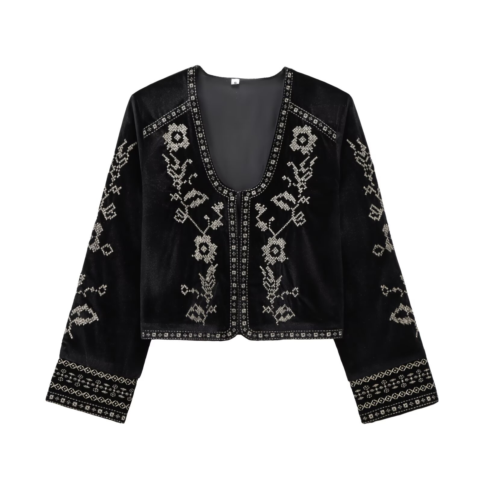 ZA cross-border women's clothing wholesale European and American style spring new U-neck embroidery velvet long sleeve jacket coat 5107254