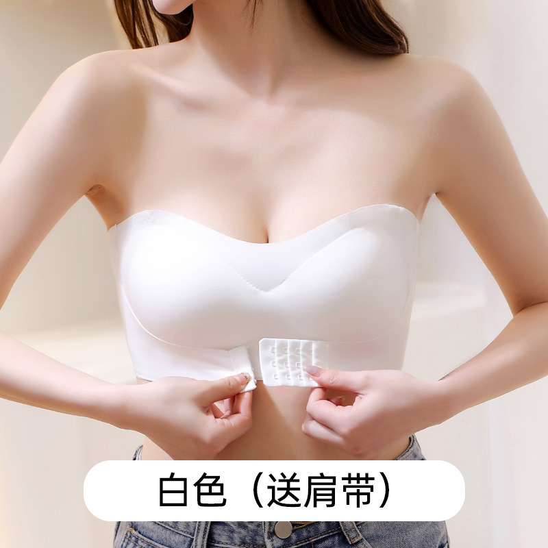 Picture of One-word Tube Top Ice Silk Miracle Strapless Front Buckle Underwear Women's Thin Non-slip Invisible Small Chest Push-up Bra Chest Wrap