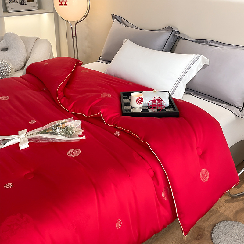Class A High-end Red Wedding Quilt Silk Soybean Fiber Quilt Jacquard Winter Quilt Thickened Quilt Core Spring and Autumn Quilt