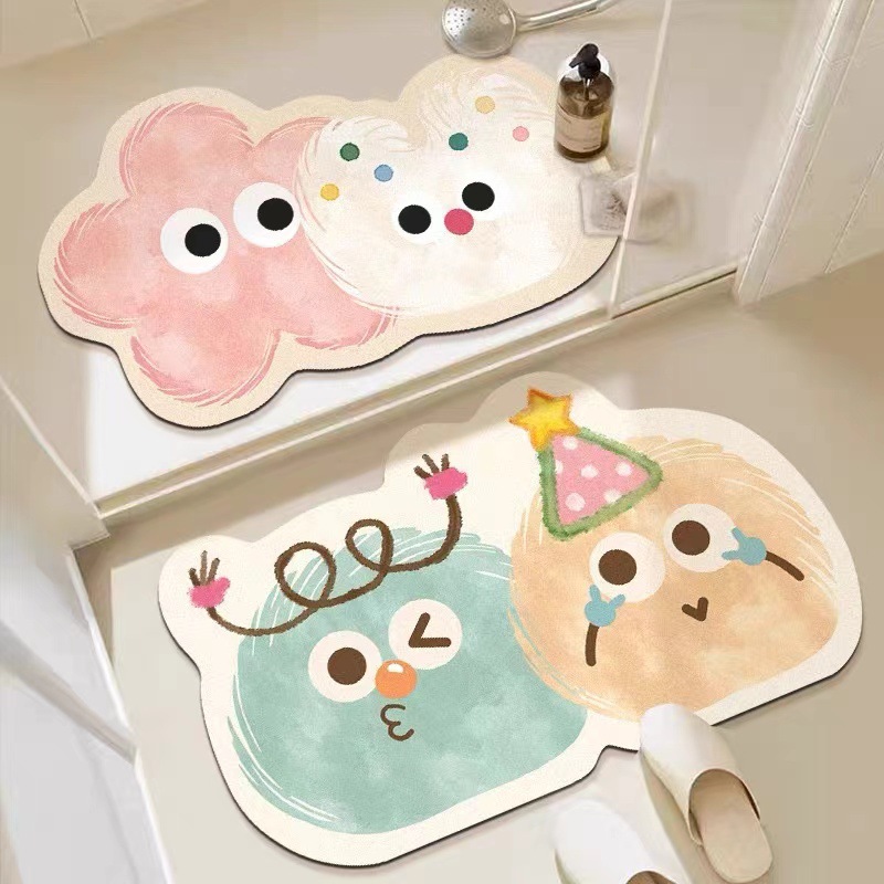 Cartoon Bathroom Absorbent Floor Mat Fun Bathroom Door Diatom Mud Non-Slip Foot Mat Household Toilet Quick-Drying Carpet
