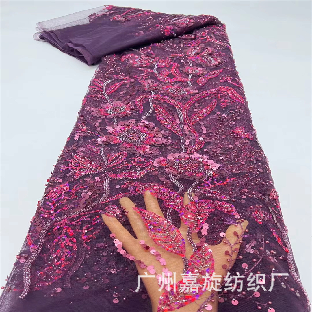 Vintage Beaded Tube Beaded Sequin Embroidered Cheongsam Fabric Flower Leaf Beads Heavy Industry Embroidery Wedding Lace Embroidered Fabric