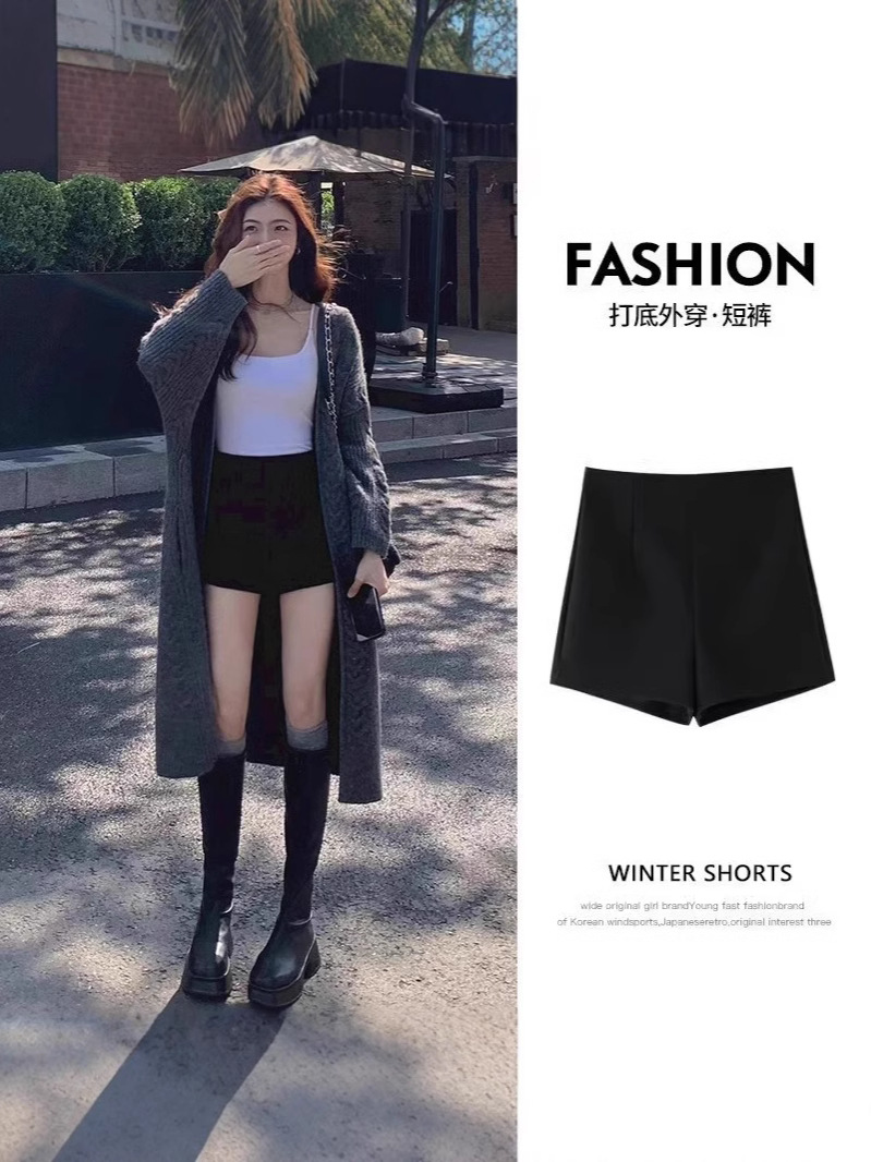 Black Shorts Women's Autumn Outer Wear 2024 New High Waist Slimming A- line Tight Elastic Suit Base Hot Pants for Hot Girls