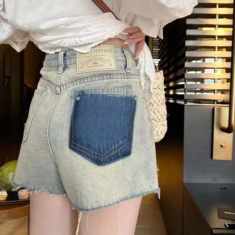 Washed Dressed Denim Shorts Women's High Waist Slimming Design Sense Niche Hot Pants Ins Trendy Hot Pants