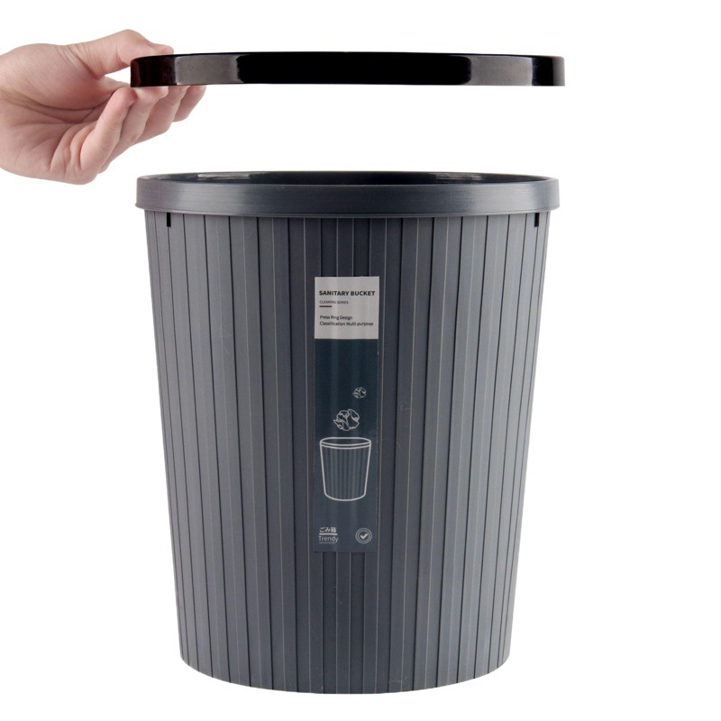 Creative Simple Trash Bin Household Uncovered Pressure Ring Trash Bin Large Kitchen Bathroom Living Room Striped Trash Bin