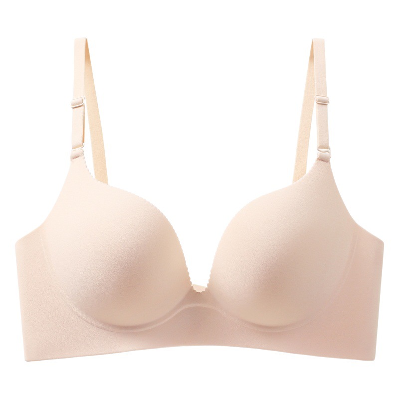 Women's seamless thick Cup push up one-piece small chest large bra simple nude feeling comfortable upper support wireless underwear
