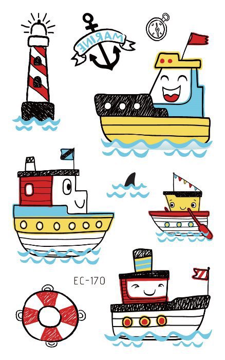 Picture of Children's Cartoon Transport tattoo Paper stickers Aircraft Ship Train Track Creative tattoo stickers