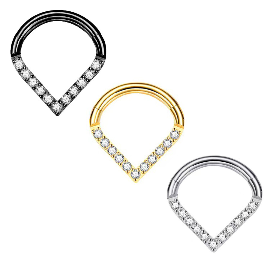 Picture of 316L stainless steel puncture jewelry heart inlaid zircon closed ear ring seamless nose ring multifunctional cartilage earrings