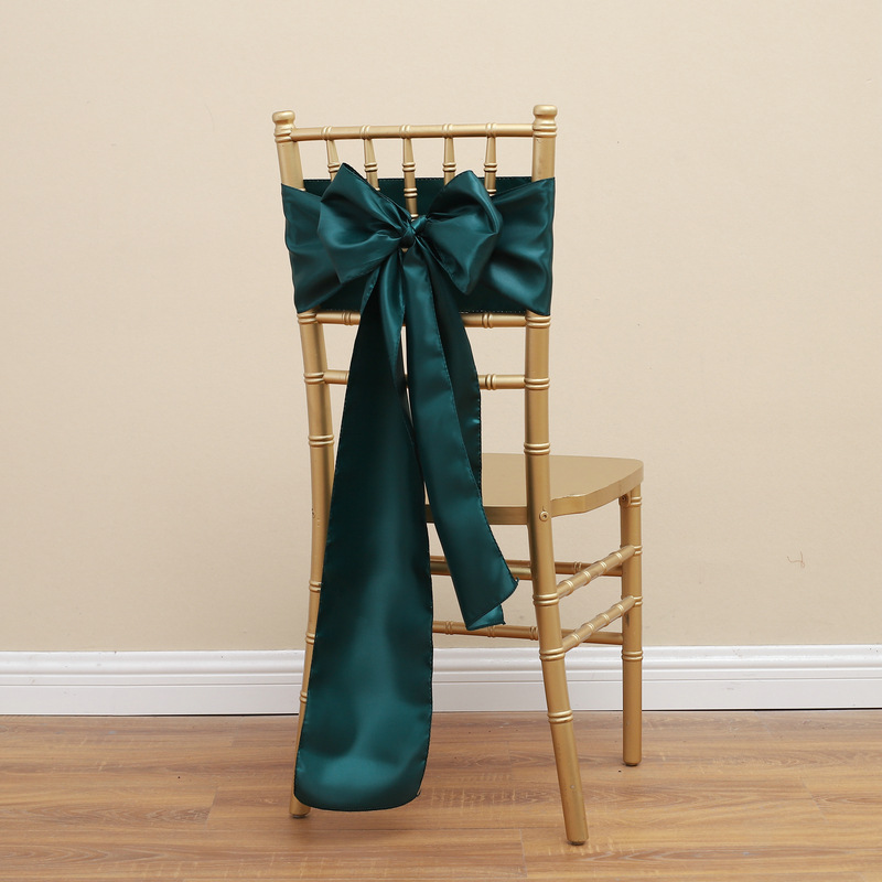 Picture of Chair Cover Bow Tie Hotel Wedding High-end Light Luxury Red Chair Back Flower Decoration Satin Diding Ribbon