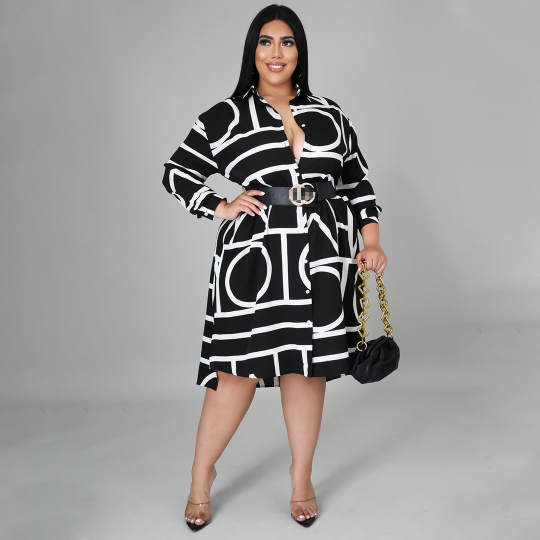 Picture of Amazon Explosions European and American Foreign Trade Cross-border Independent Station eBay Printing Pleated Waist Shirt plus size dress Women