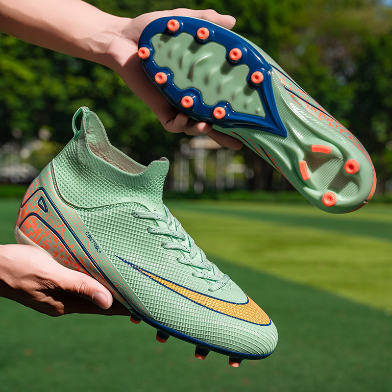 Cross-Border 2025 New Youth Ag Long Spike Tf Broken Spike High-Top Football Shoes for Men and Women Grass Training Sports Shoes