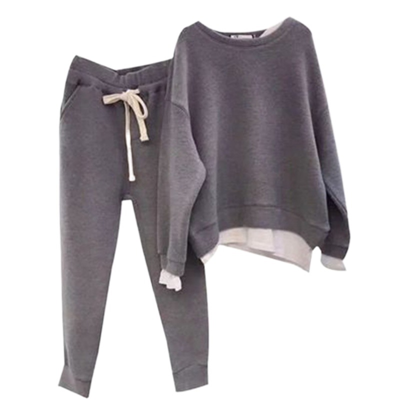 South Korea Dongdaemun 2025 Spring and Autumn New Thin Two-Piece Spliced Loose Sweatshirt Women's Hong Kong Style Two-Piece Set Women