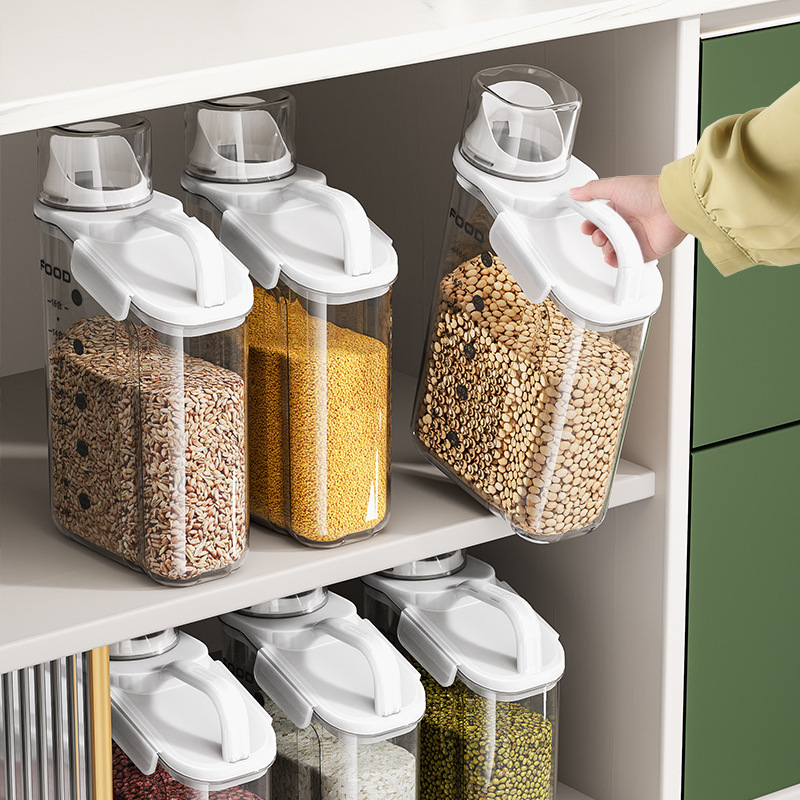 Picture of Simple Moisture-proof Sealed Household Kitchen Grain Cereal Tank Large Size with Lid Transparent Visible Grain Bucket Storage Plastic