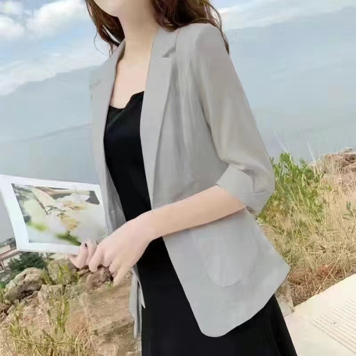 Picture of Linen Small Suit Women's Jacket Thin 2024 Summer Suit Korean Style Sun Protection Clothing Casual British Style Women's White Black