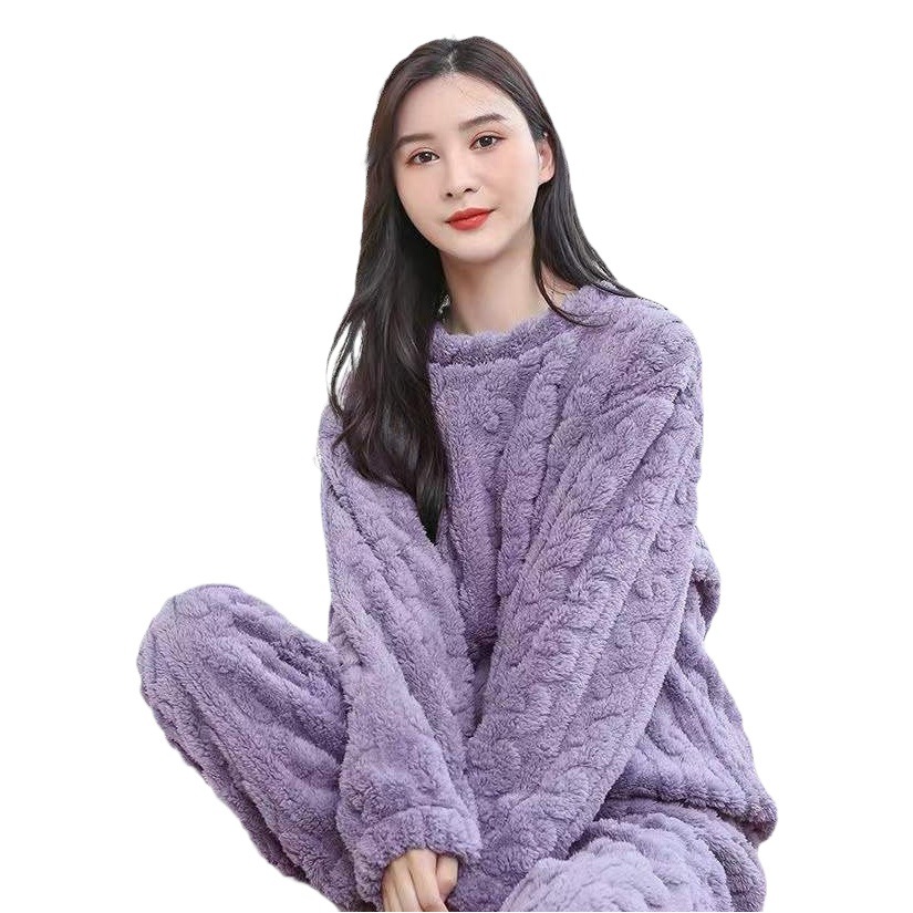 Flannel Pajamas women's solid color comfortable cotton 2023 new winter fleece-lined thickened home wear couple warm suit